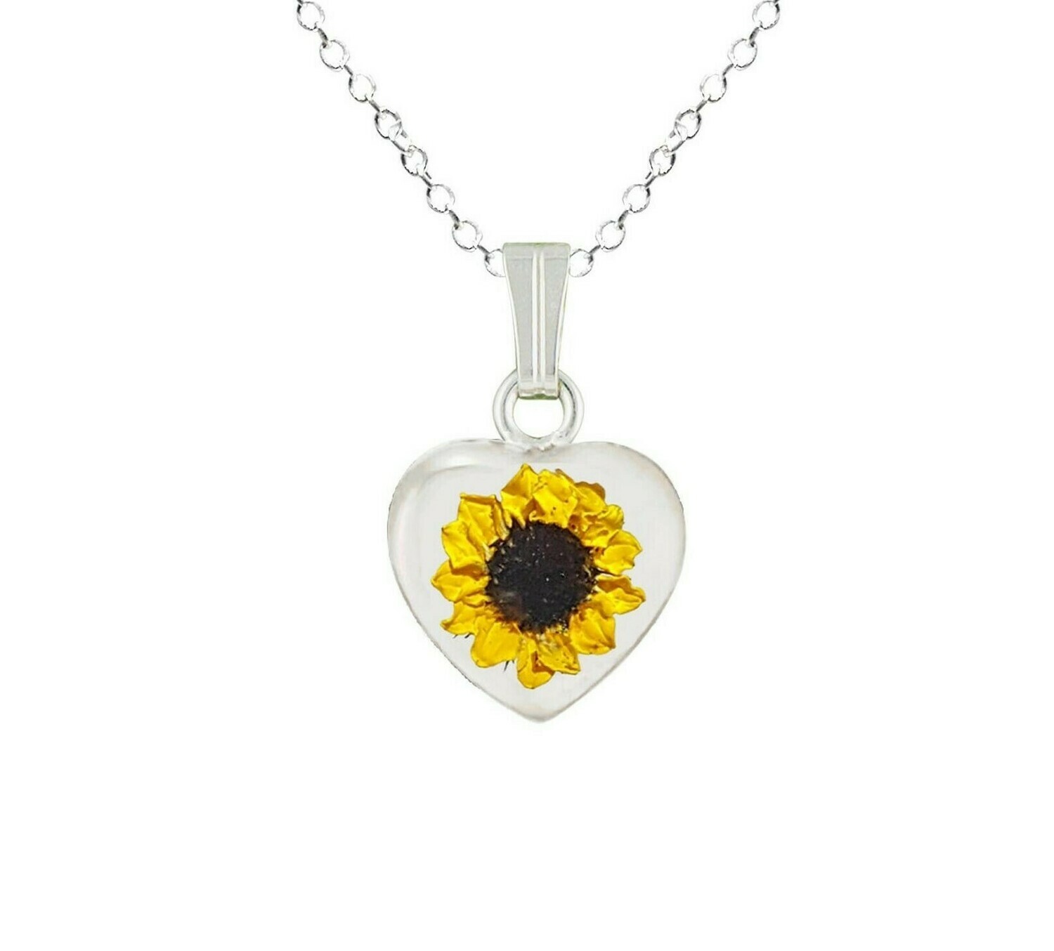 Sunflower Necklace, Small Heart, White Background