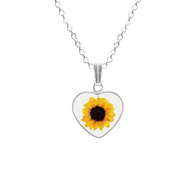 Sunflower Necklace, Small Heart, Transparent