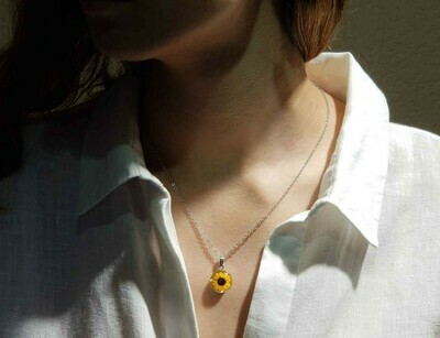 Sunflower Necklace, Small Circle, White Background