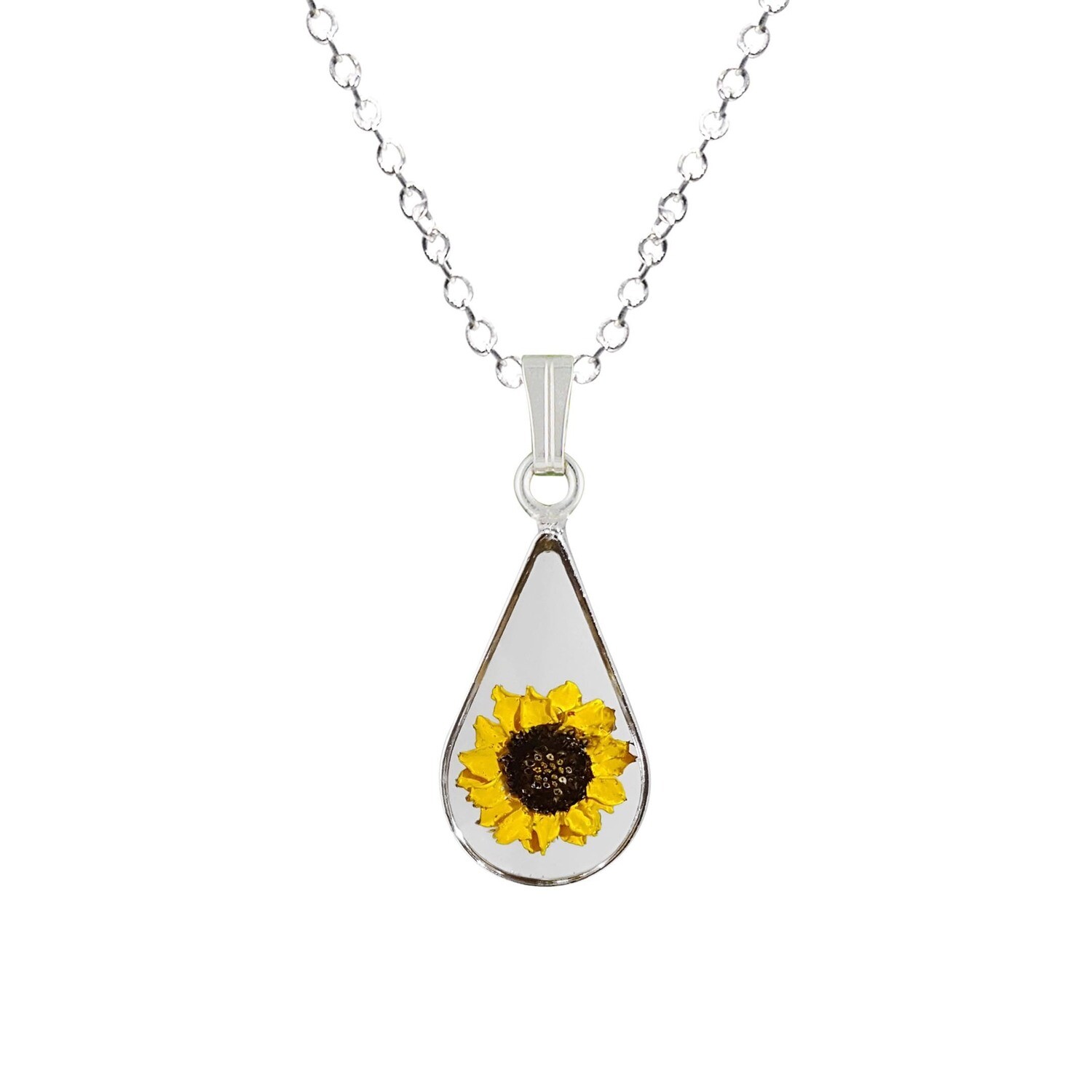 Sunflower Necklace, Small Teardrop, Transparent