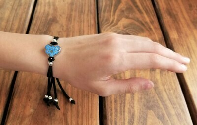 Forget-Me-Not, Heart Bracelet Leather Bracelet, Transparent