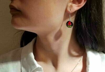 Rose, Small Circle Hanging Earrings, Black Background.