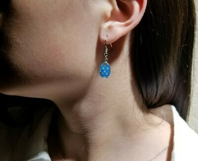 Real Forget-Me-Not, Oval Earrings, White Backgroud