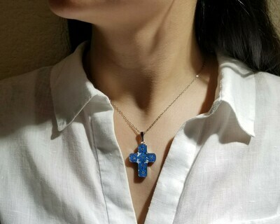 Forget-Me-Not Necklace, Medium Cross, White Background