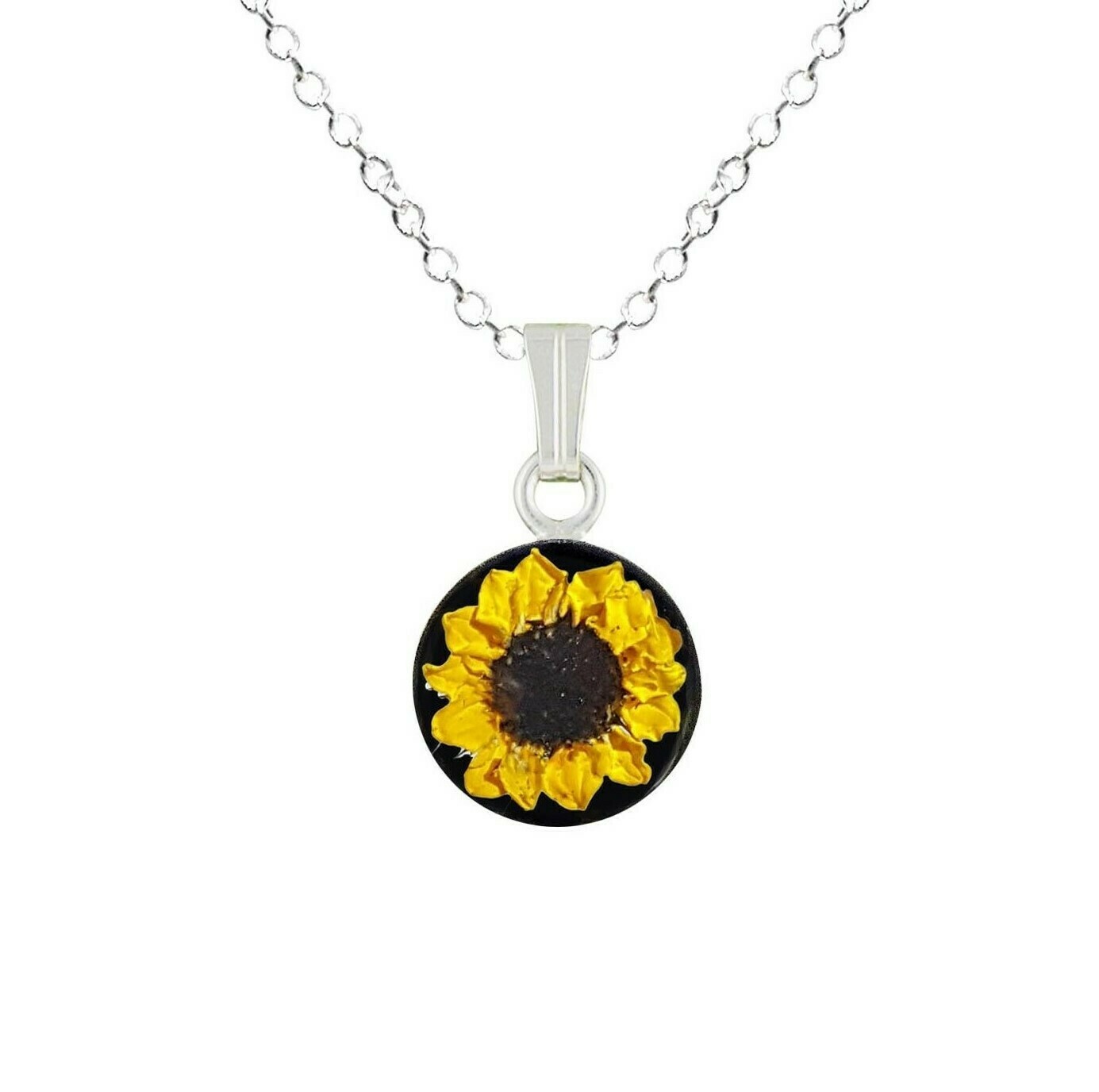Sunflower Necklace, Small Circle, Black Background