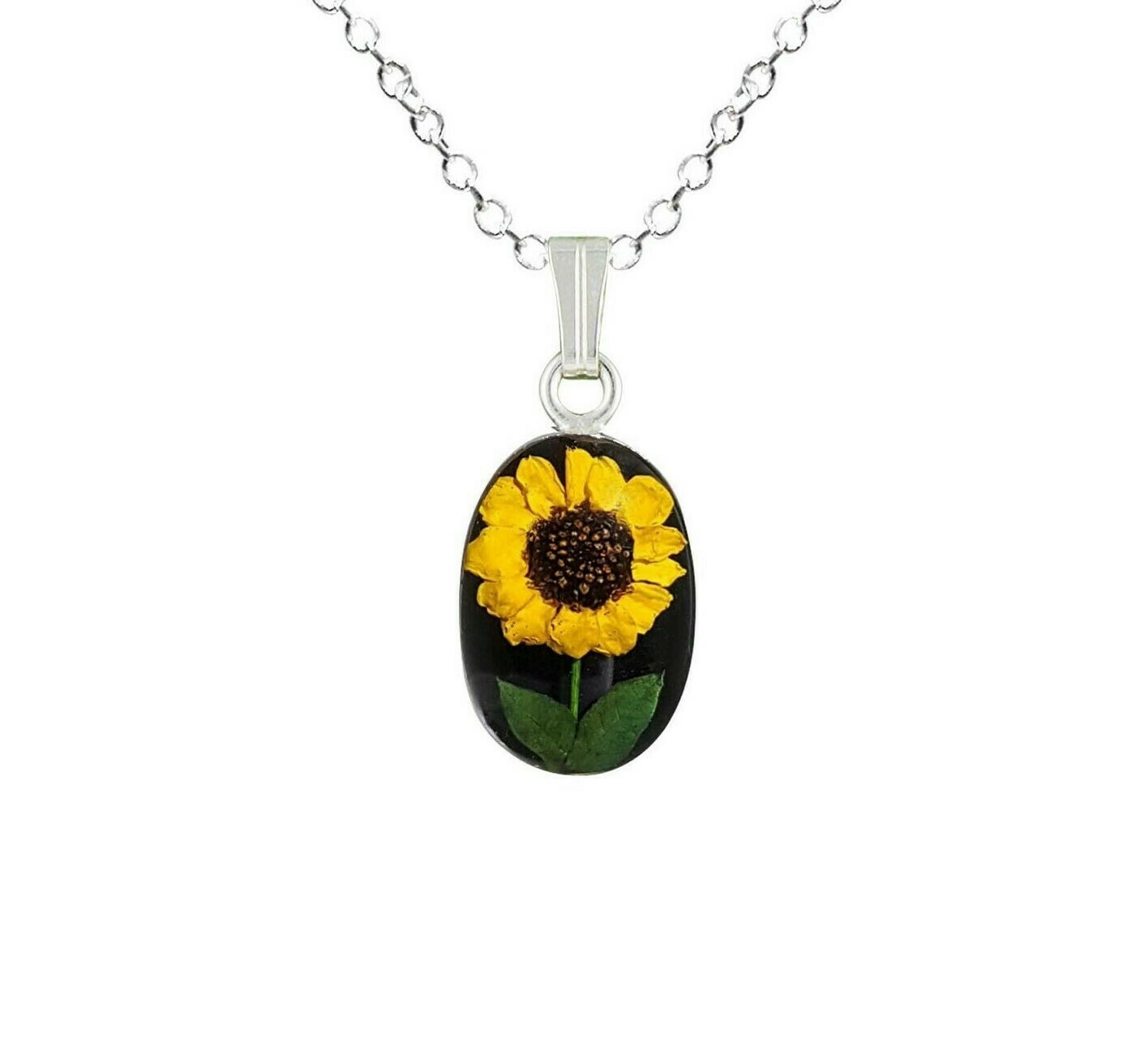 Sunflower Necklace, Small Oval, Black Background