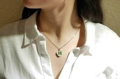 Clover Necklace, Small Heart, White Background
