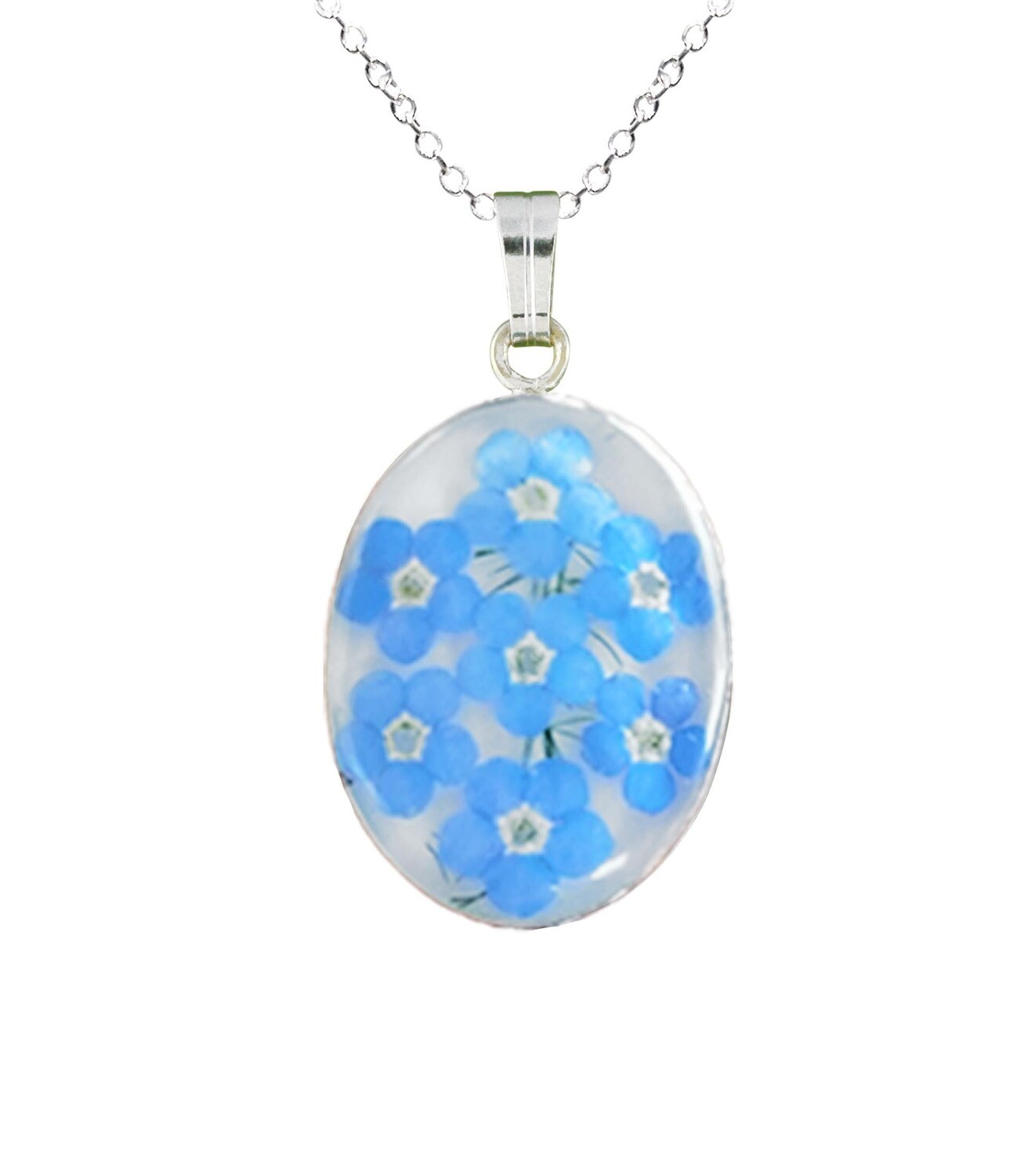 Forget-Me-Not Necklace, Medium Oval, White Background