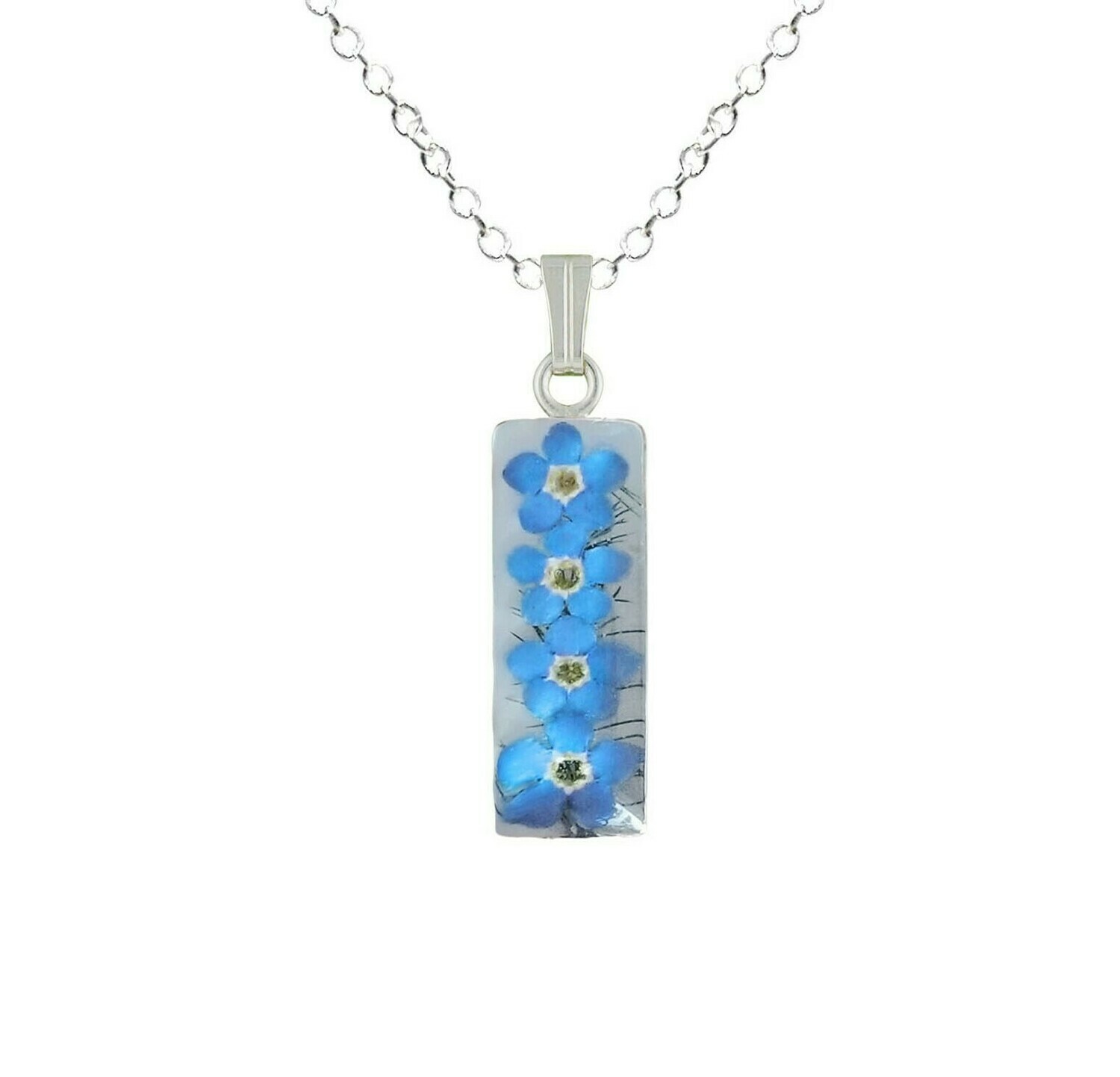 Forget-Me-Not Necklace, Medium Rectangle, White Background