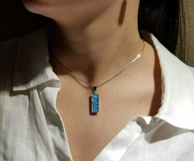 Forget-Me-Not Necklace, Medium Rectangle, White Background