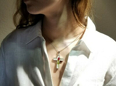 Rose Necklace, Large Cross, White Background