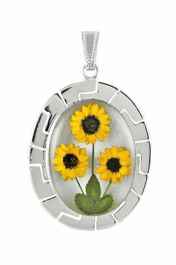 Sunflower Necklace, X-Large Oval, White Background