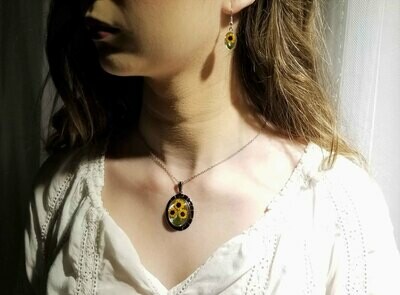 Sunflower Necklace, X-Large Oval, White Background