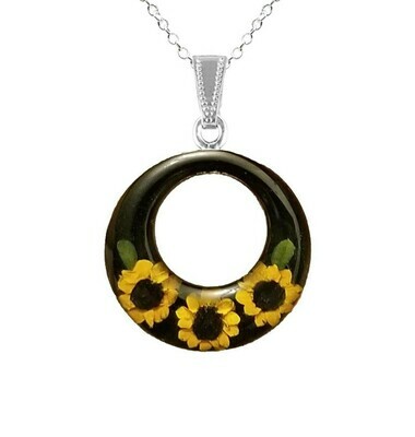 Sunflower Necklace, Large Full Moon, Black Background