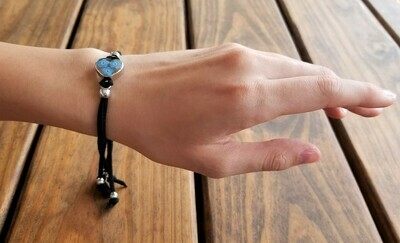 Forget-Me-Not, Small Heart Leather Bracelet, Transparent
