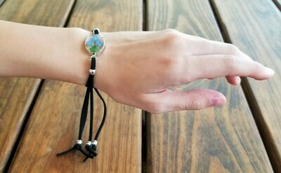 Forget-Me-Not, Oval Shape, Leather Bracelet, Transparent