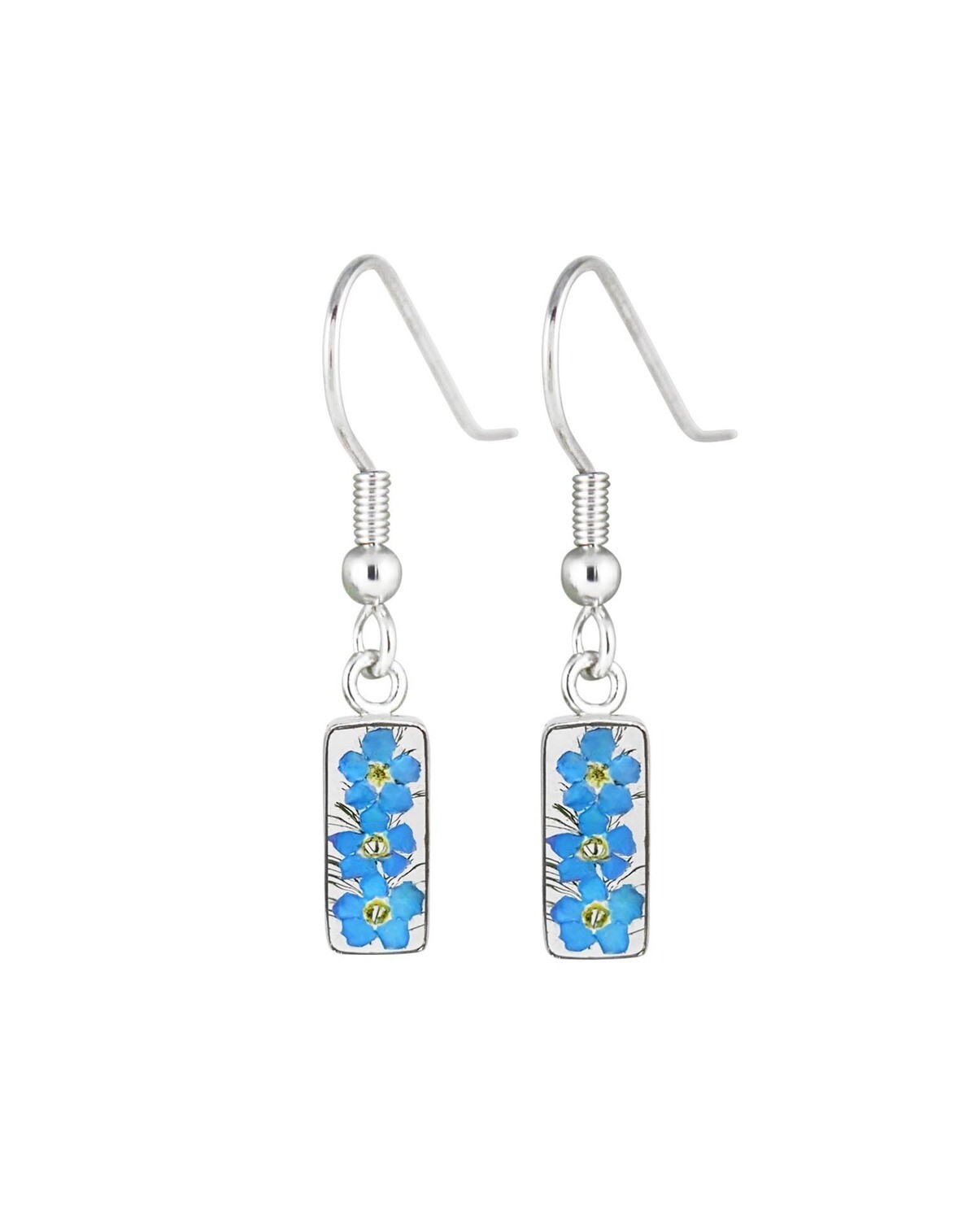Forget-Me-Not, Rectangle Hanging Earrings, Transparent