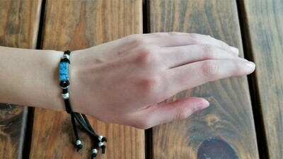 Forget-Me-Not, Small Rectangle Leather Bracelet, Transparent
