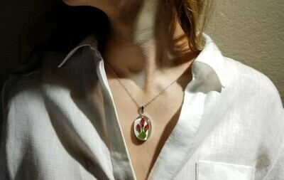 Rose Necklace, Oval Medallion, White Background
