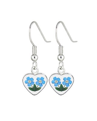 2 Forget-Me-Not, Heart Hanging Earrings, Transparent