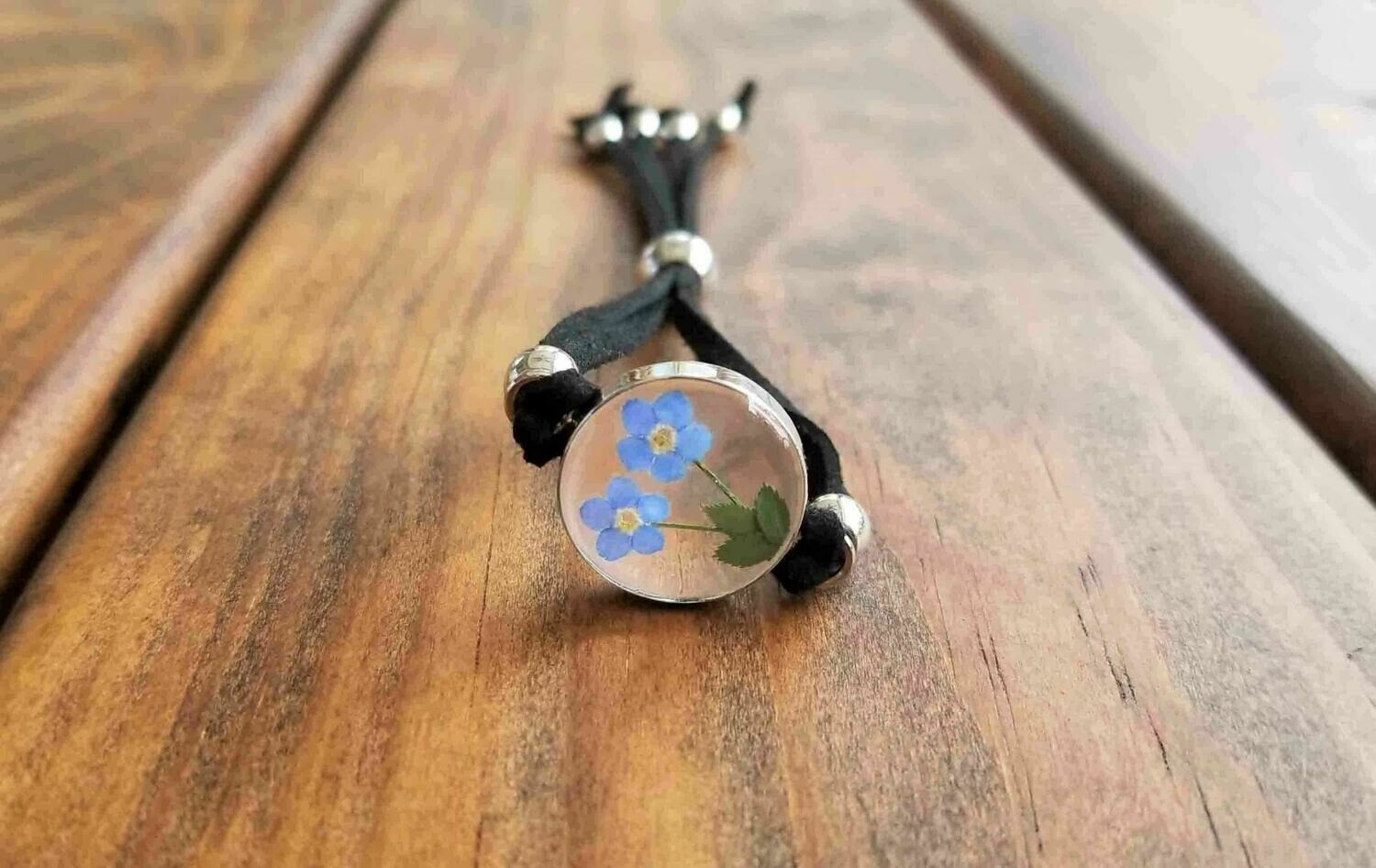 Forget-Me-Not, Circle Leather Bracelet, Transparent