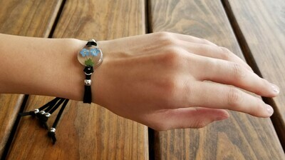 Forget-Me-Not, Circle Leather Bracelet, Transparent