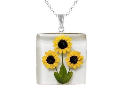 Sunflower Necklace, Large Square, White Background