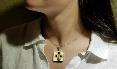 Sunflower Necklace, Large Square, White Background