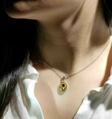 Sunflower Necklace, Small Oval, White Background
