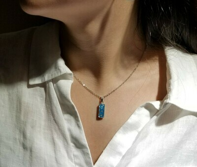 Forget-Me-Not Necklace, Small Rectangle, White Background