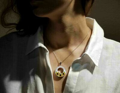 Sunflower Necklace, Large Full Moon, White Background