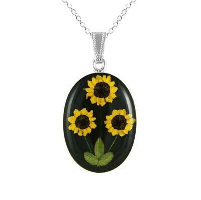 Sunflower Necklace, Large Oval, Black Background