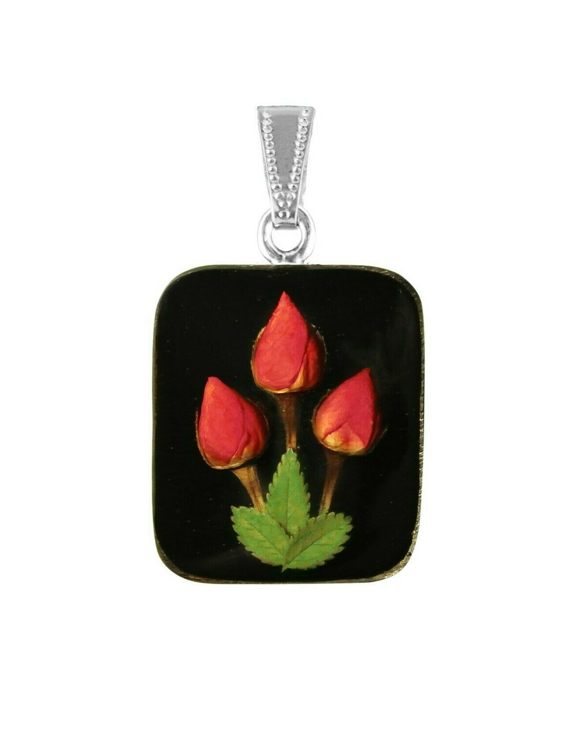 Rose Necklace, Oblong Medallion, Black Background