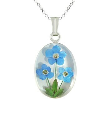 Forget-Me-Not Necklace, Medium Oval, White Background