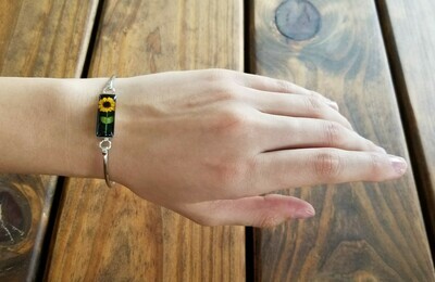 Sunflower Bracelet, Rectangle shape on Black Background.