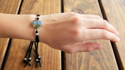 Forget-Me-Not, Heart Leather Bracelet,  Transparent