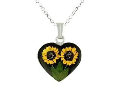 Sunflower Necklace, Medium Heart, Black Background