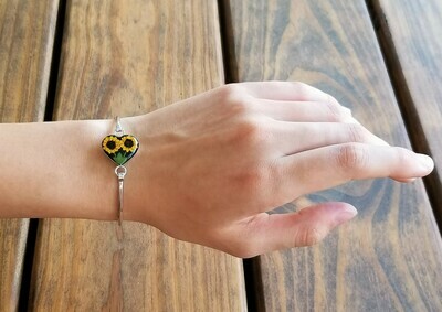 Sunflower Bracelet, Heart shape on Black Background.