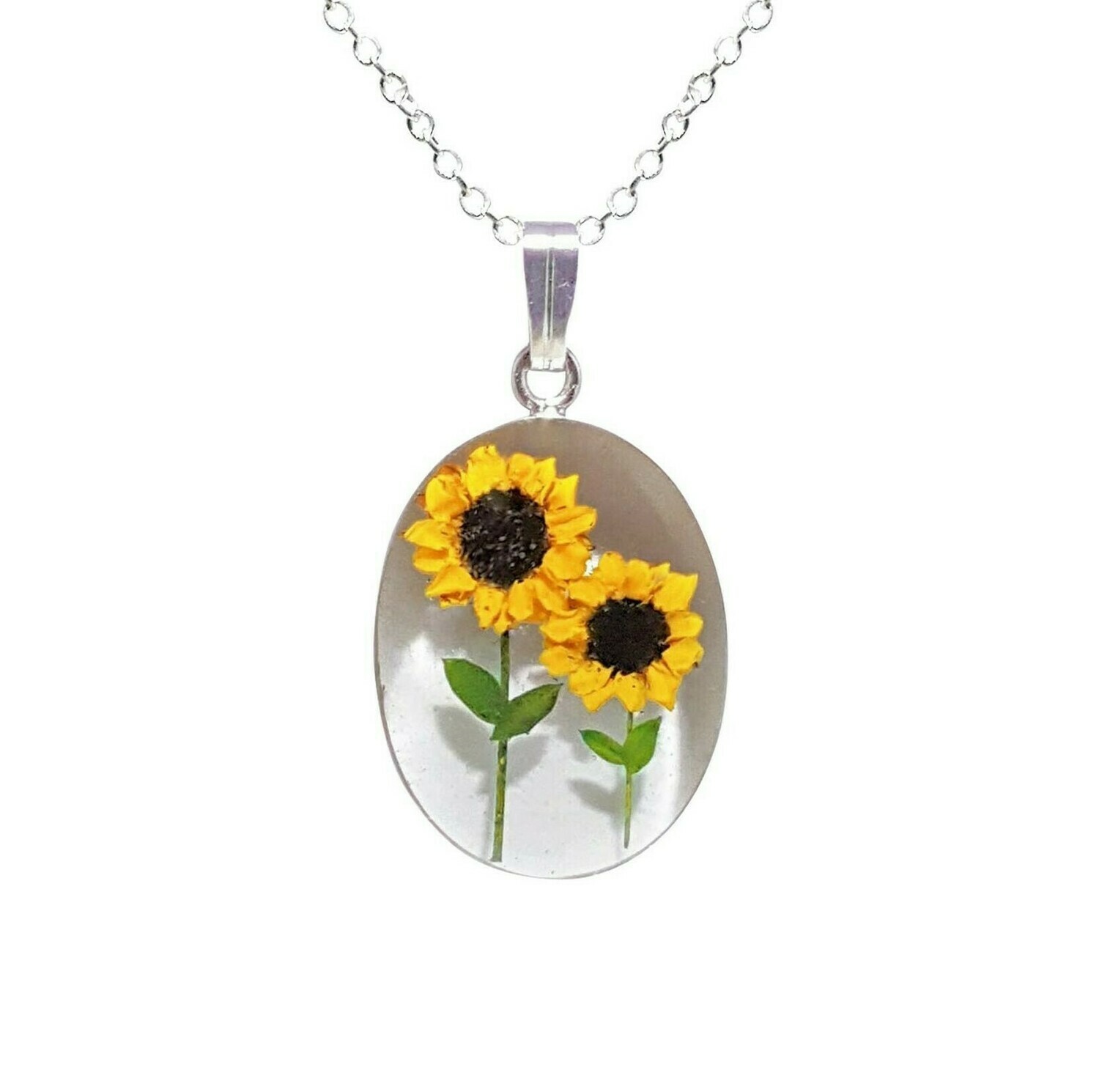 Sunflower Necklace, Medium Oval, White Background