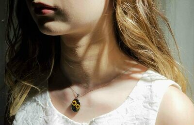 Sunflower Necklace, Medium Oval, Black Background