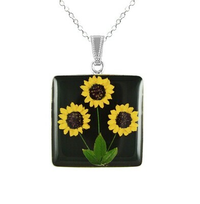Sunflower Necklace, Large Square, Black Background