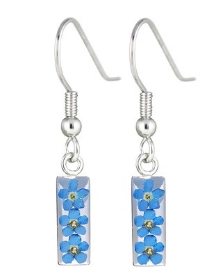 Real Forget-Me-Not, Rectangle Earrings, White Background