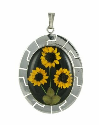 Sunflower Necklace, X-Large Oval, Black Background