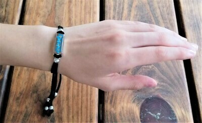 Forget-Me-Not, Rectangle Leather Bracelet, Transparent