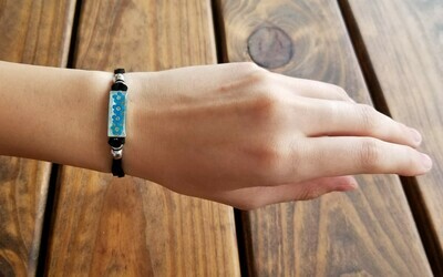 Forget-Me-Not, Rectangle Leather Bracelet, White Background