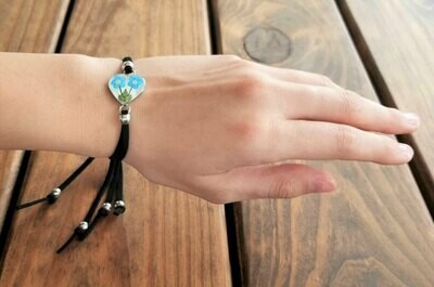 Forget-Me-Not, Heart Leather Bracelet, White Background