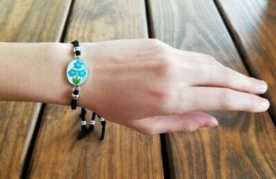 Forget-Me-Not, Oval shape, Leather Bracelet, Transparent