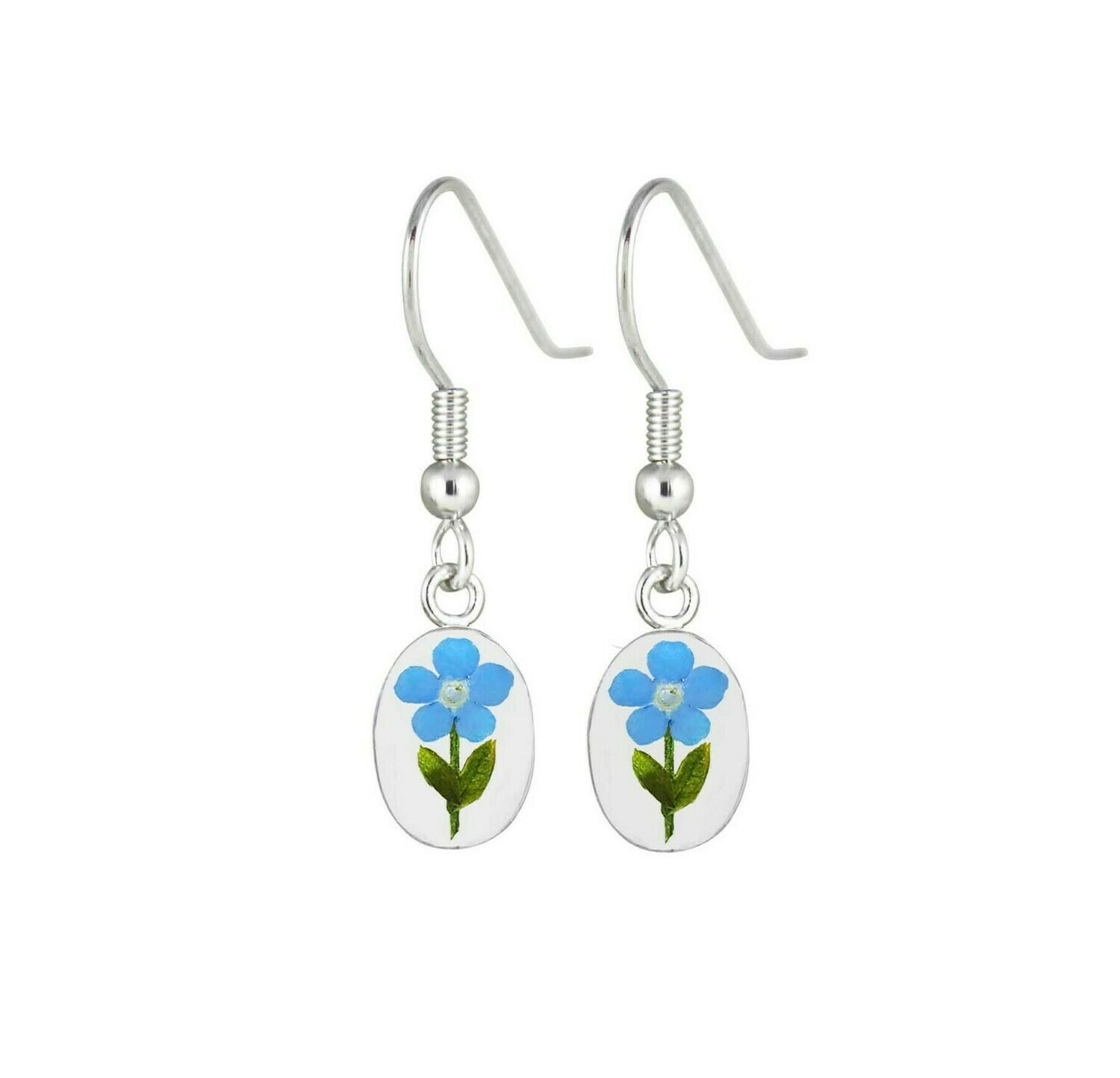 Forget-Me-Not, Small Oval Hanging Earrings, Transparent