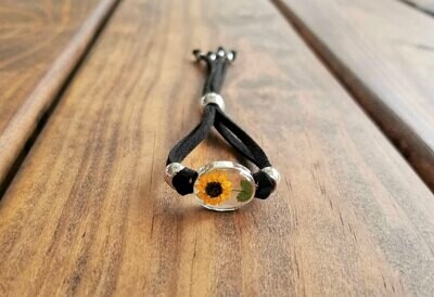 Sunflower Small Oval Leather Bracelet, Transparent