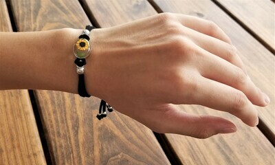 Sunflower Small Oval Leather Bracelet, Transparent